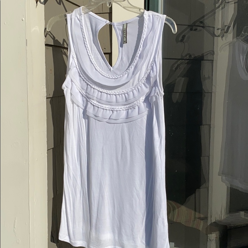 COPY - Ruffles and braid! Light weight white cotton tank